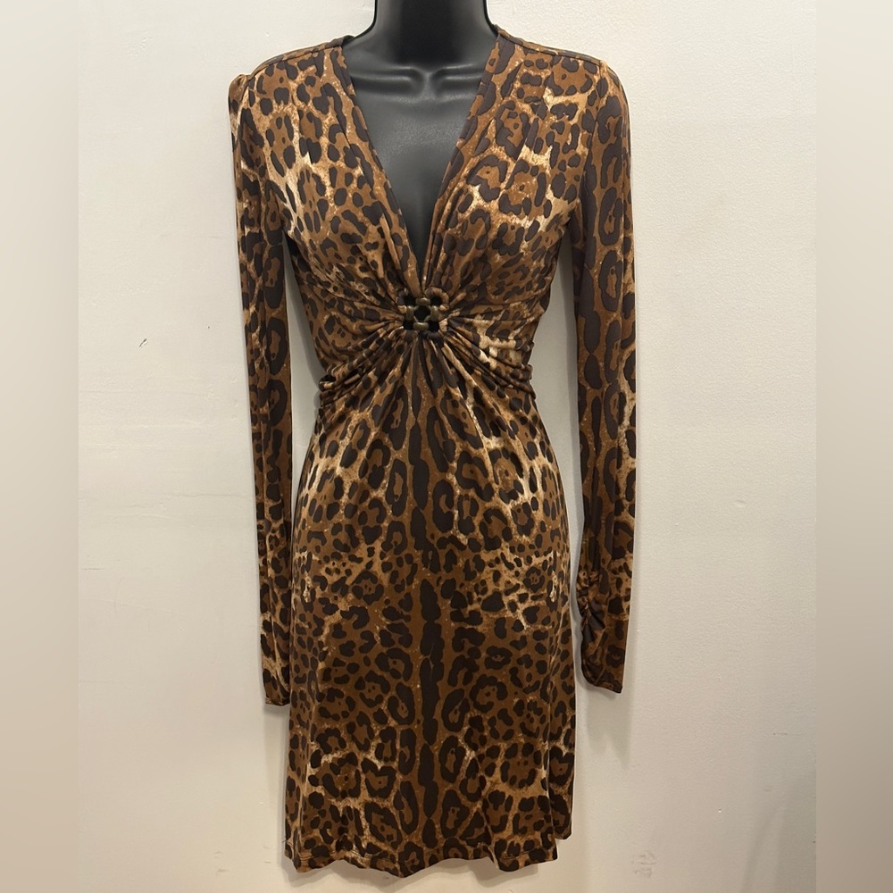 COPY - EUC Roberto Cavalli Leopard Bodycon Deep Vneck Dress - Size Medium
